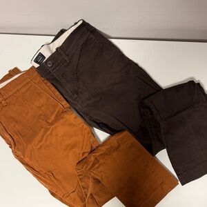 Pair of Jcrew brown  and “work wear brown” stretch chinos- 30x30, like new